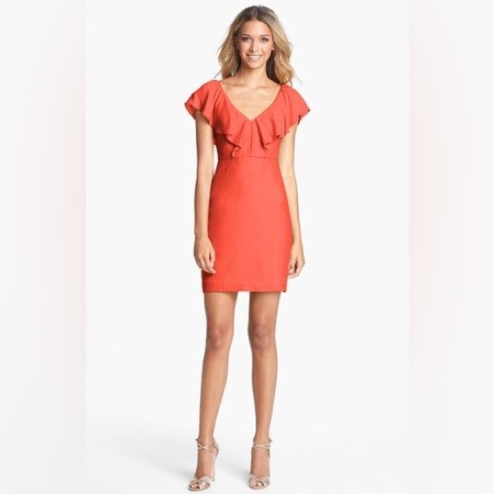 Jenny Yoo Gabby Silk Blend Ruffled Neck Party Dress